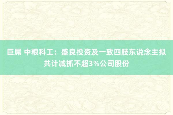 巨屌 中粮科工：盛良投资及一致四肢东说念主拟共计减抓不超3%公司股份