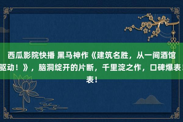 西瓜影院快播 黑马神作《建筑名胜，从一间酒馆驱动！》，脑洞绽开的片断，千里淀之作，口碑爆表！