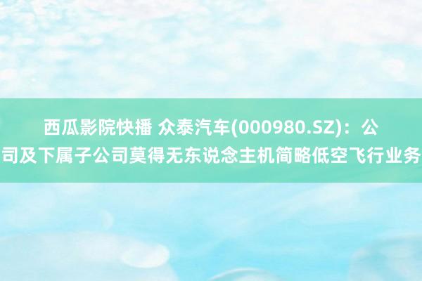 西瓜影院快播 众泰汽车(000980.SZ)：公司及下属子公司莫得无东说念主机简略低空飞行业务