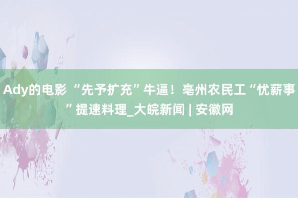 Ady的电影 “先予扩充”牛逼！亳州农民工“忧薪事”提速料理_大皖新闻 | 安徽网